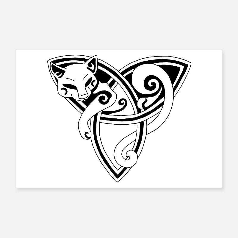 The Celtic Cat Rests (Black) Poster 12" x 8" (30x20 cm)