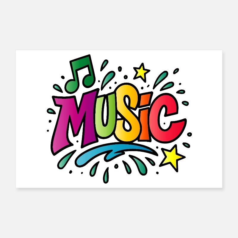 Musique – Typographie colorée avec symbole de note Poster 30 x 20 cm