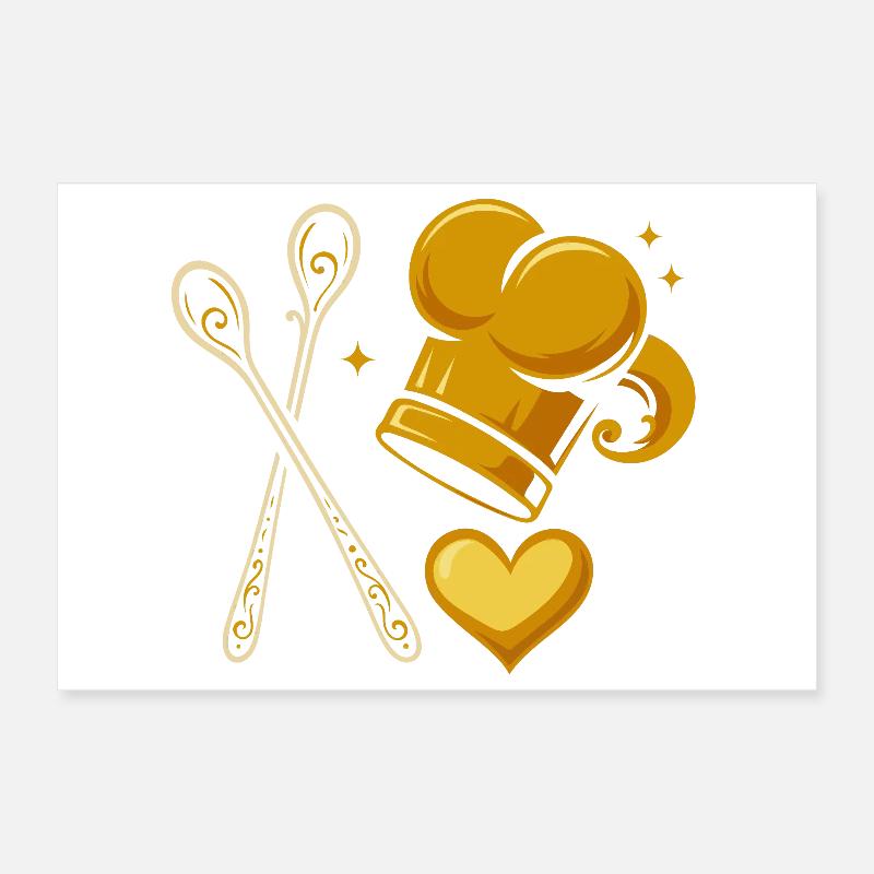 Toque de chef dorée avec cuillères en bois Poster 30 x 20 cm