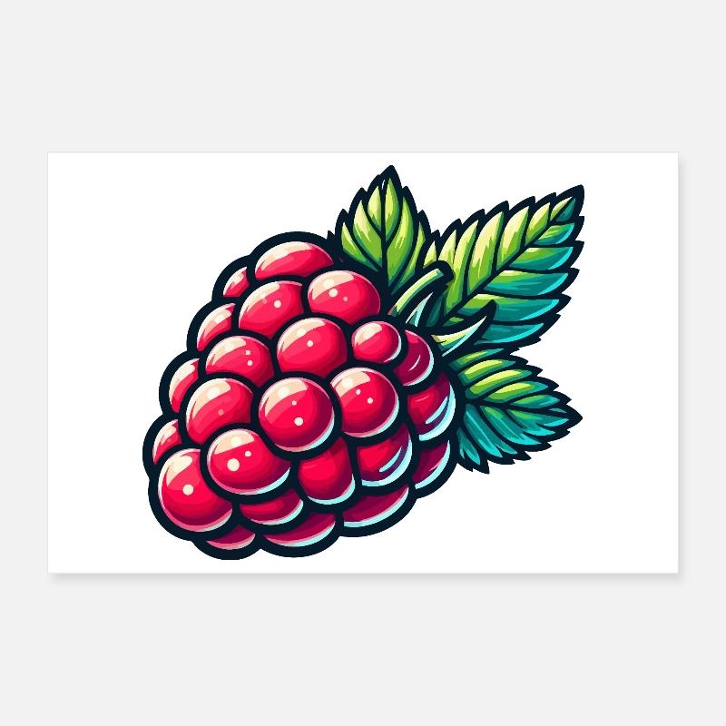 Raspberry vividly illustrated Poster 12" x 8" (30x20 cm)