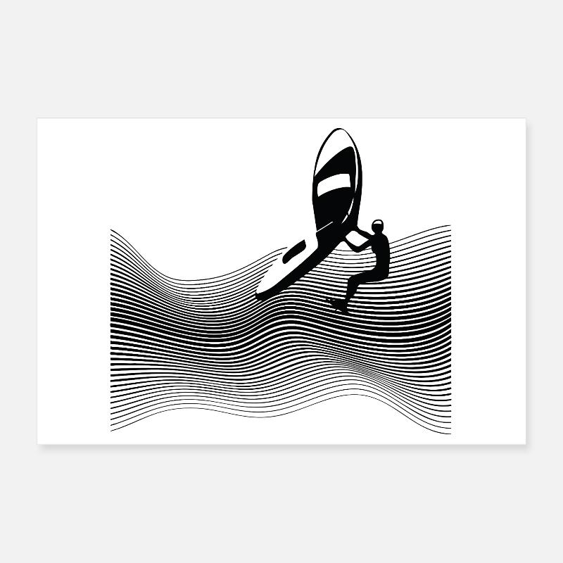 Wingfoiler on graphic waves Poster 12" x 8" (30x20 cm)