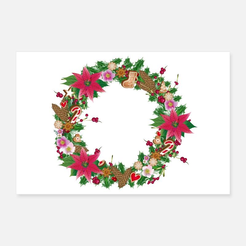 Üppig geschmückter Weihnachtskranz mit Deko Poster 30x20 cm