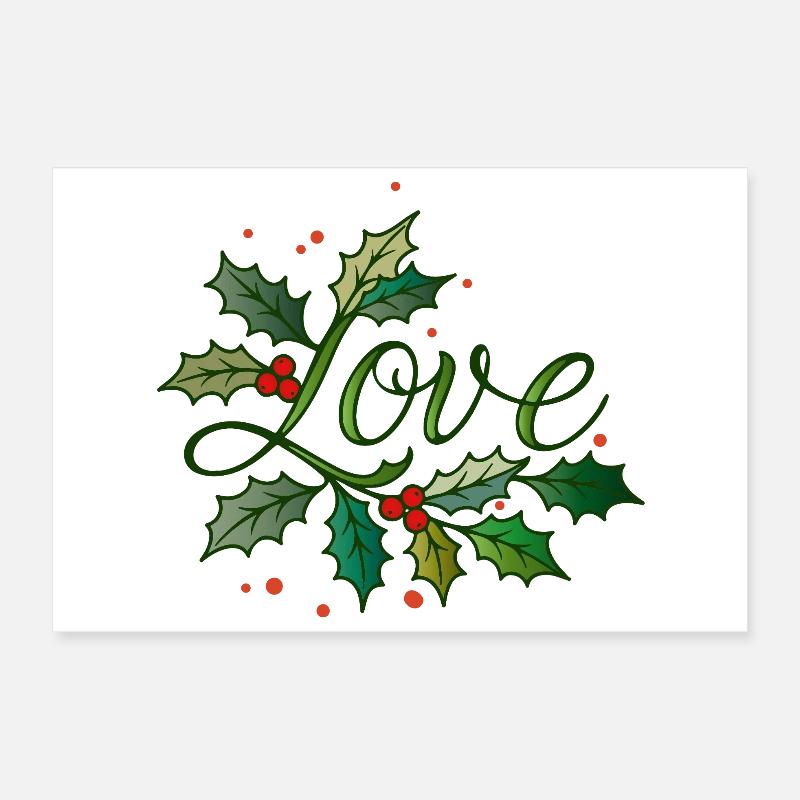 Lettrage d’amour avec houx de Noël Poster 30 x 20 cm