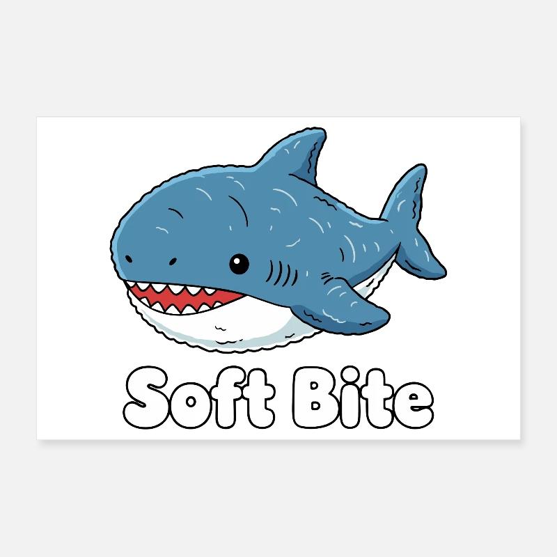 Morsure douce de requin de dessin animé : Requin mignon Poster 30 x 20 cm