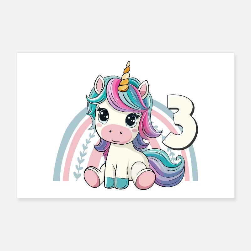 3. Geburtstag Einhorn Regenbogen Süß Niedlich Poster 30x20 cm