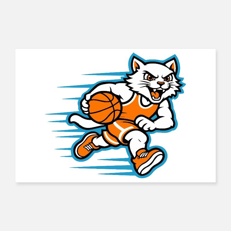 Fast Basketball Cat Dribbling Mascot Poster 12" x 8" (30x20 cm)