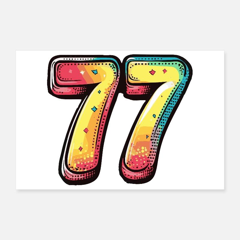 77 Nombre Multicolore Poster 30 x 20 cm