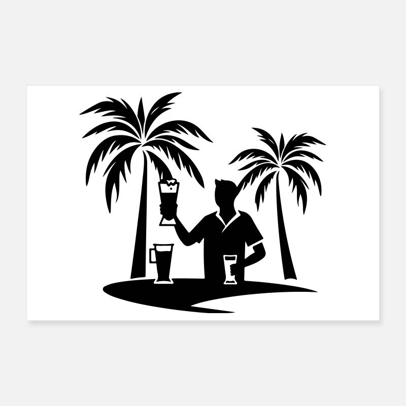 Silhouette de plage de palmiers de vacances Poster 30 x 20 cm