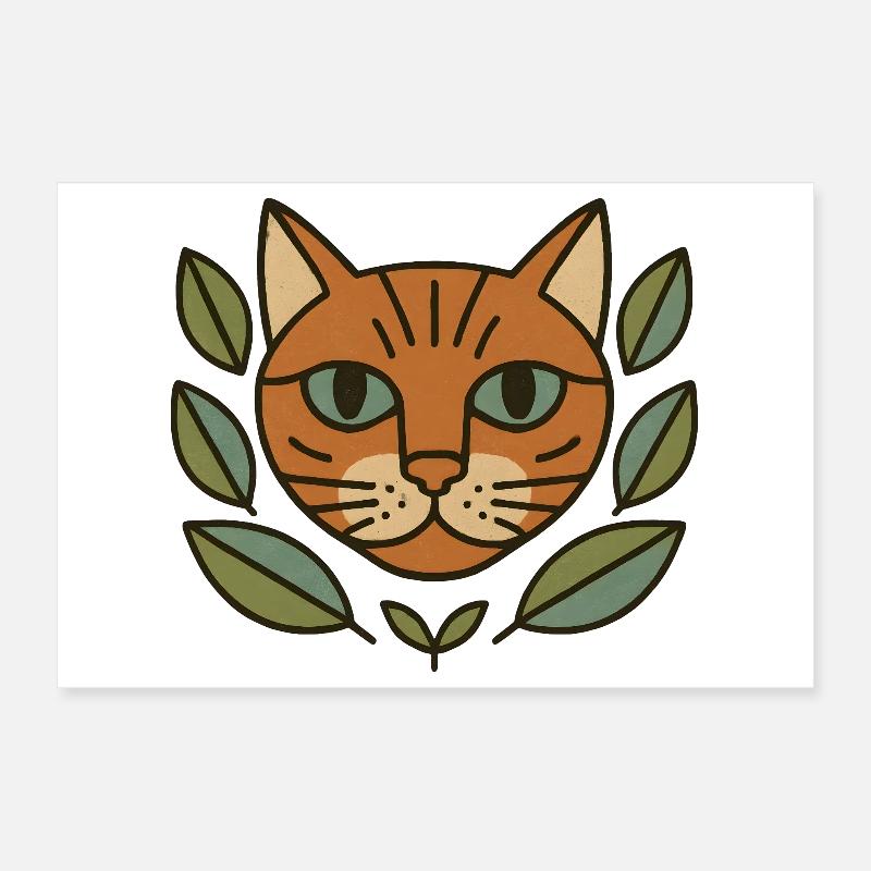 Tête de chat dans une couronne de feuilles Poster 30 x 20 cm