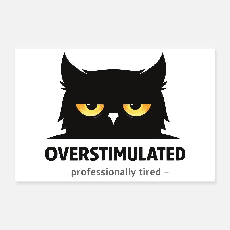 Overstimulated Owl: Professionally Tired Poster 12" x 8" (30x20 cm)