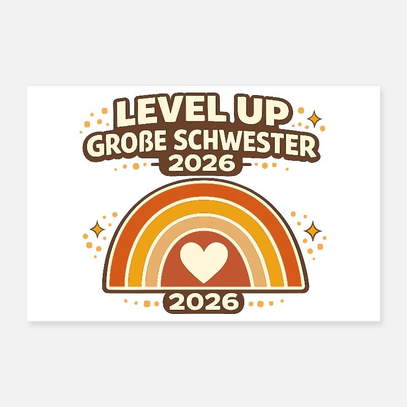 Level Up große Schwester 2026 Regenbogen Poster 30x20 cm