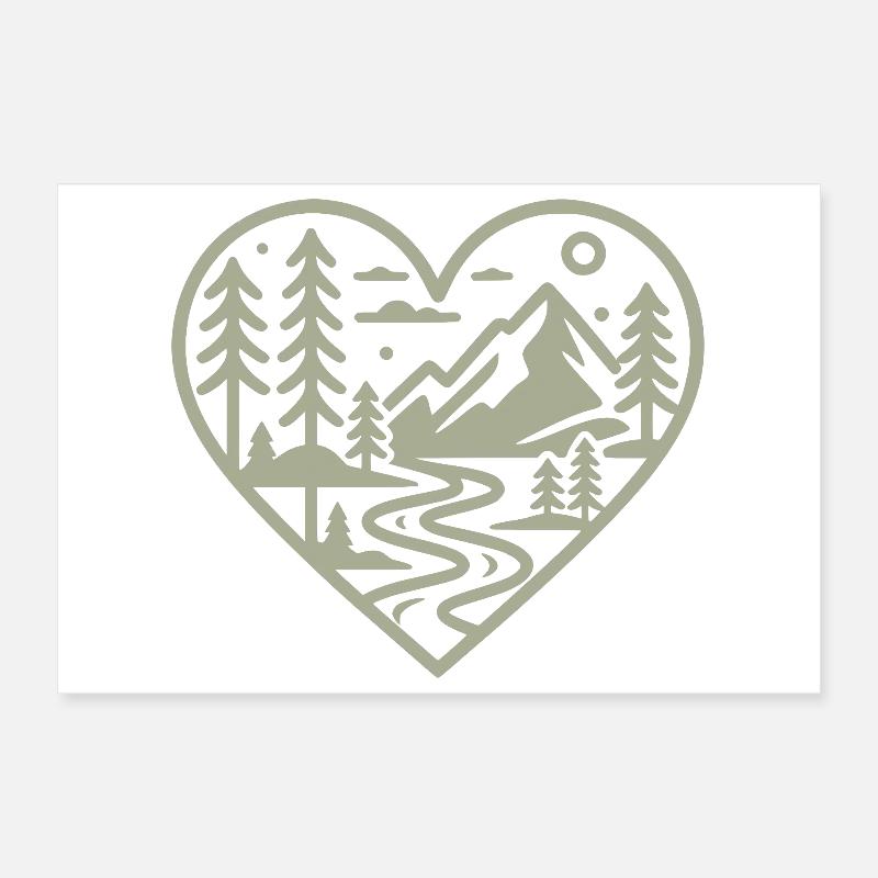 Heart Shape Landscape with Mountains & River Poster 12" x 8" (30x20 cm)