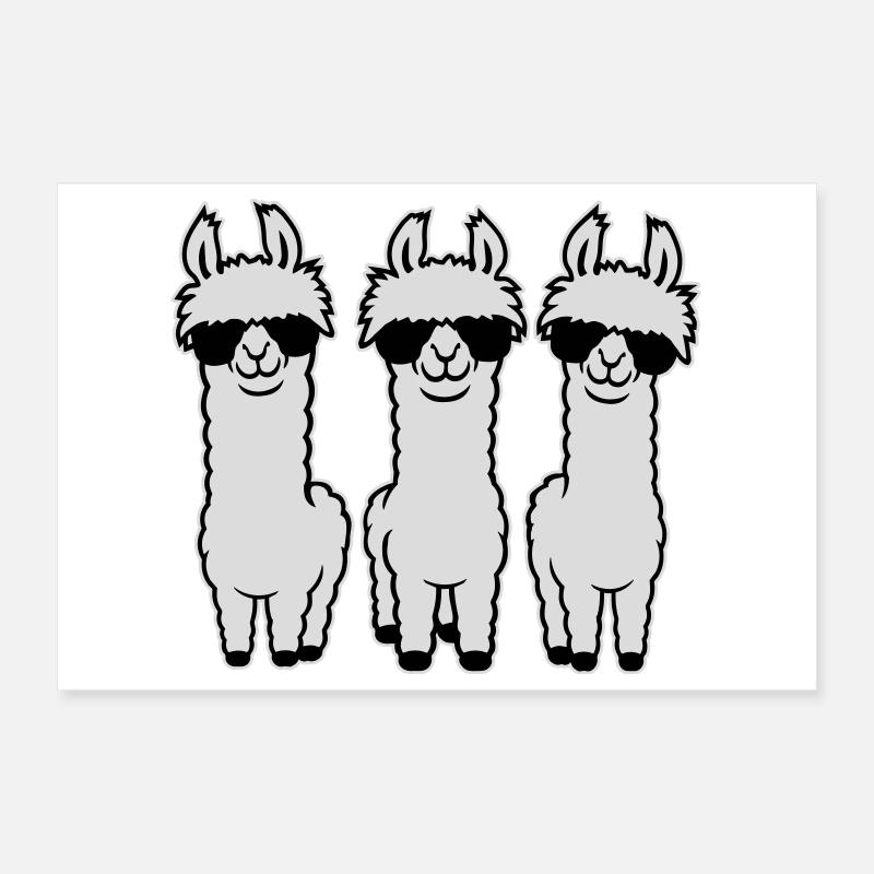 Série Trois Lamas Cool Lunettes de Soleil Animal Drôle Poster 30 x 20 cm