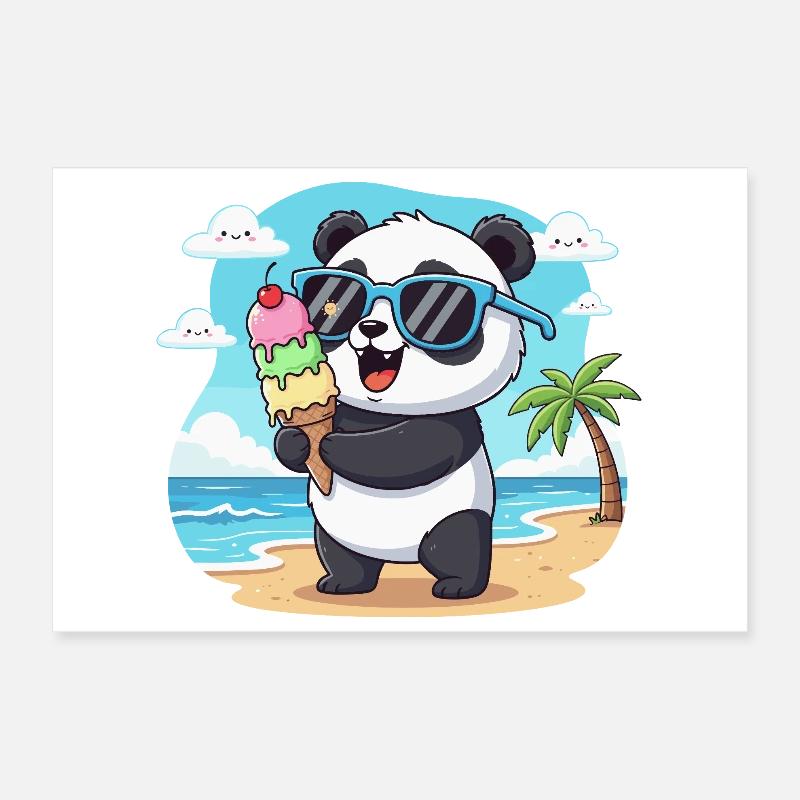 Panda am Strand mit Eiscreme Poster 12" x 8" (30x20 cm)