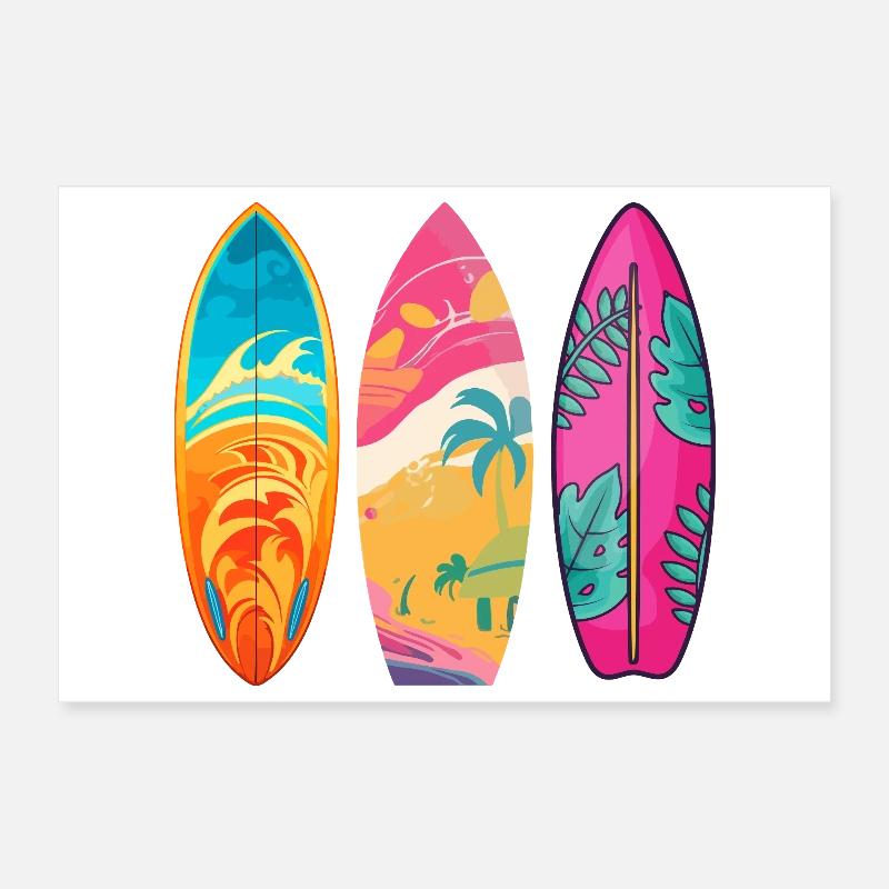 Surf Tropique Triptyque Coloré Poster 30 x 20 cm