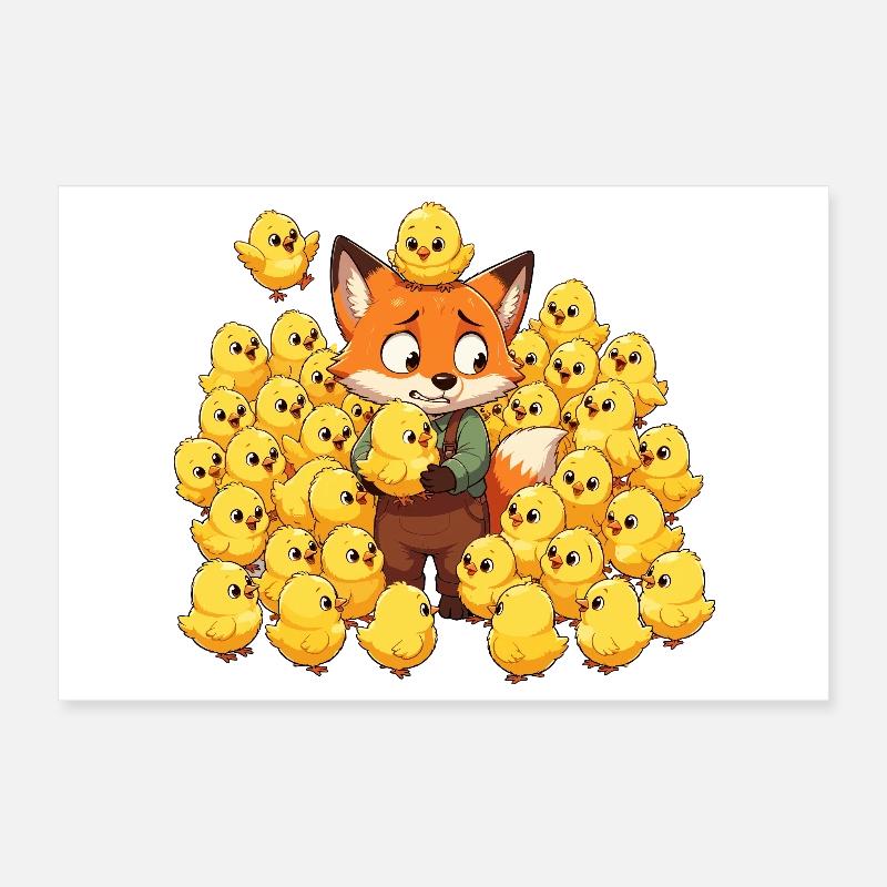Fuchs mit Kükenfreuden Poster 30x20 cm