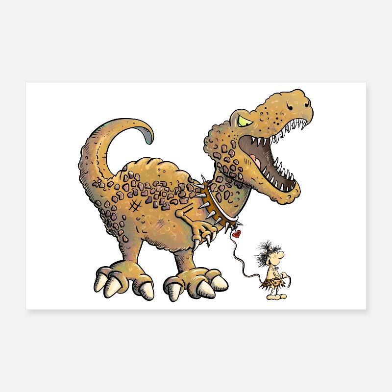 Urzeit Mensch Geht Mit Dino Gassi I Dinosaurier Poster 30x20 cm