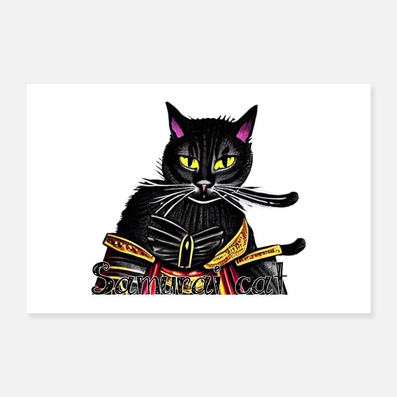 Chat samouraï avec une armure dorée Poster 30 x 20 cm