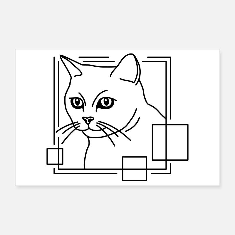 Katze in geometrischer Form - Line-Art-Design Poster 30x20 cm
