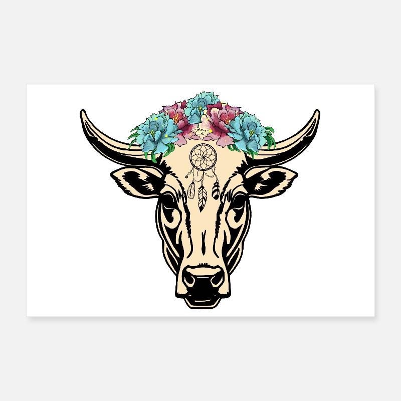 Cow Hippie Boho Poster 12" x 8" (30x20 cm)