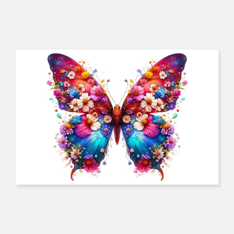 Papillon décoré de fleurs Poster 30 x 20 cm