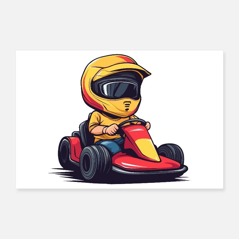 Petit pilote de course avec casque et kart Poster 30 x 20 cm