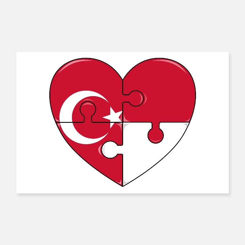Conception du puzzle du drapeau Turquie-Indonésie. Poster 30 x 20 cm