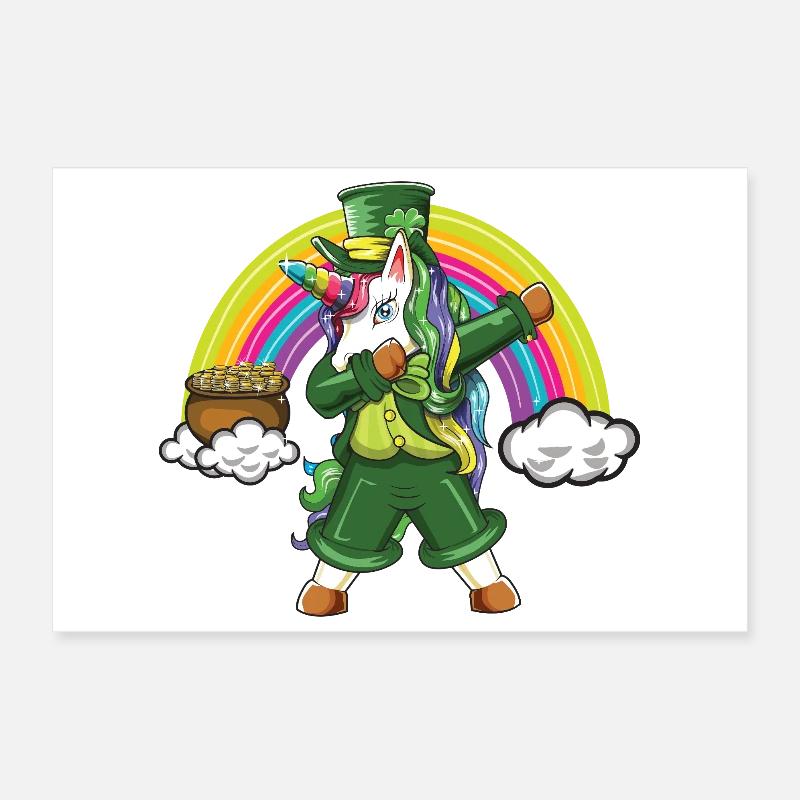 Leprechaun tupft Einhorn-Regenbogen-Glücksdesign Poster 30x20 cm