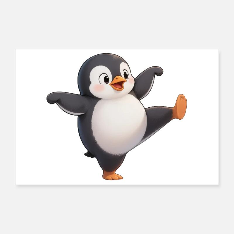 Cute Penguin Kung Fu Master Cartoon Great Dances Poster 12" x 8" (30x20 cm)