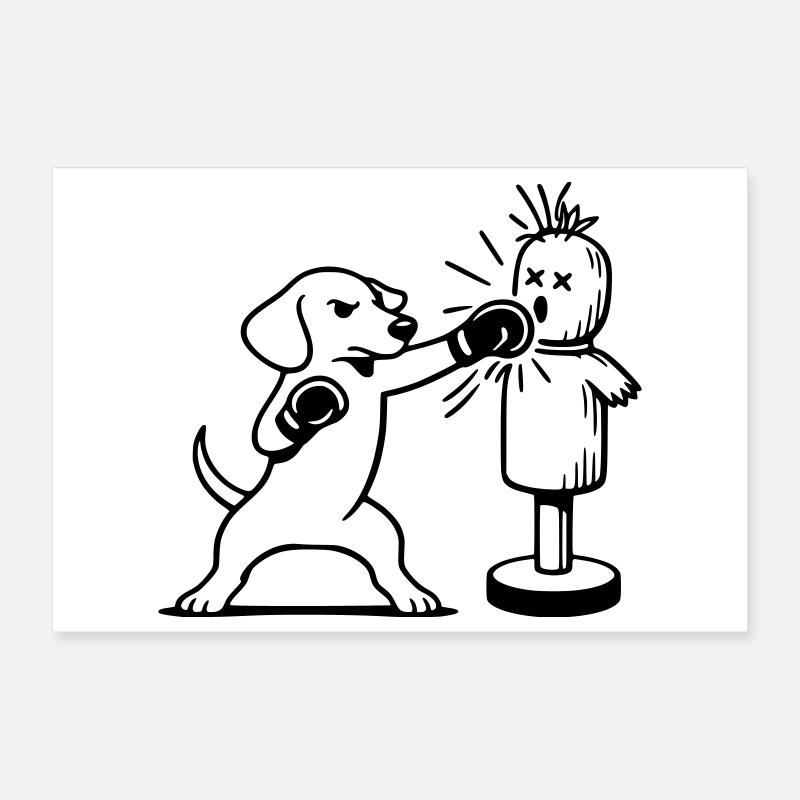 Sparring Dachshund Boxing Line Art Poster 12" x 8" (30x20 cm)