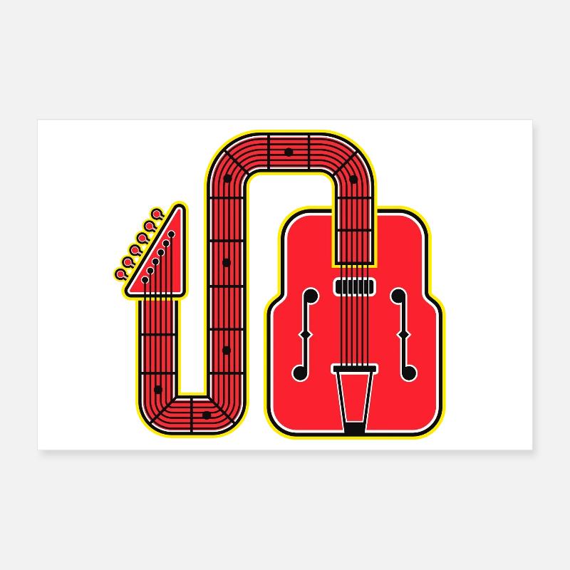 Red Abstract Shape Retro-Gitarre Poster 30x20 cm