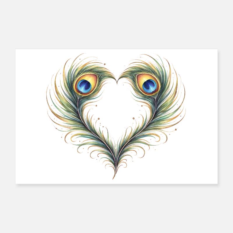 Pfauenfeder Herz Ornament Boho Geschenk Poster 30x20 cm