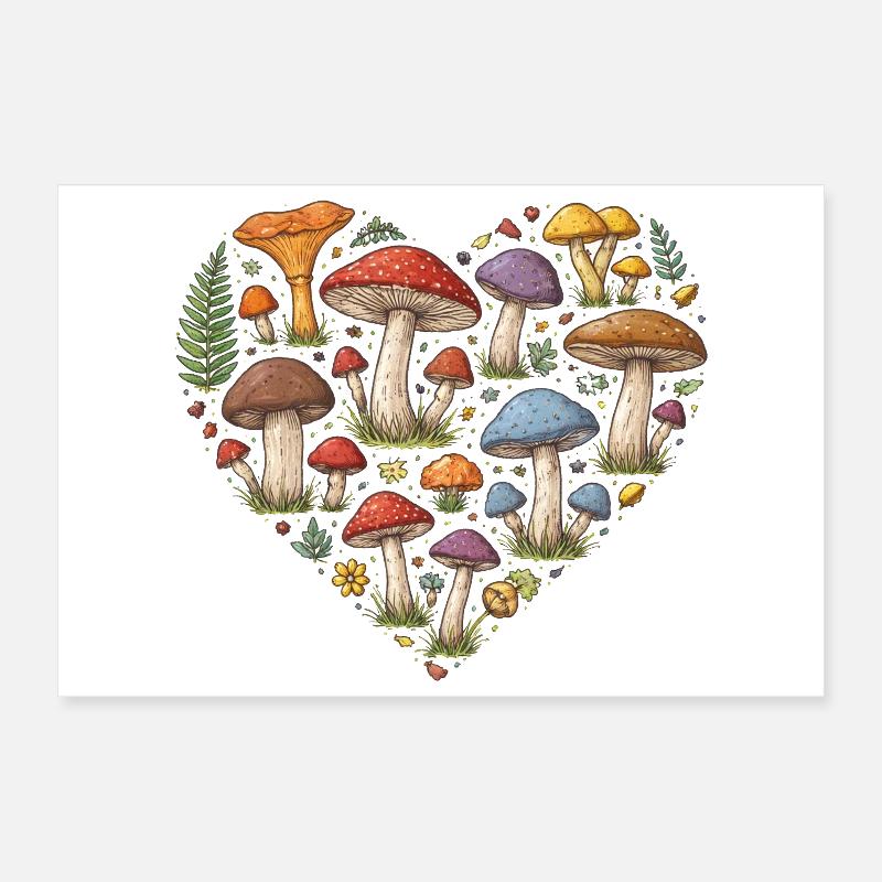 Mushroom Heart Forest Mosaic Poster 12" x 8" (30x20 cm)