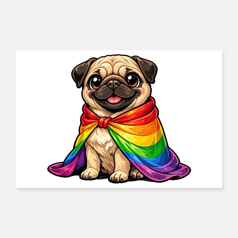 Mops Pride Hund Regenbogen-Umhang LGBTQ Poster 30x20 cm