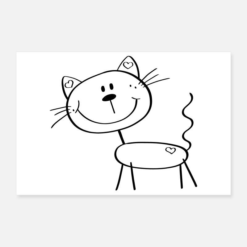 Lustige Strichmännchen Katze - Comic - Katzen Poster 30x20 cm