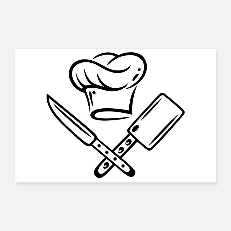 Kochen, Kochmütze mit Messer Poster 30x20 cm