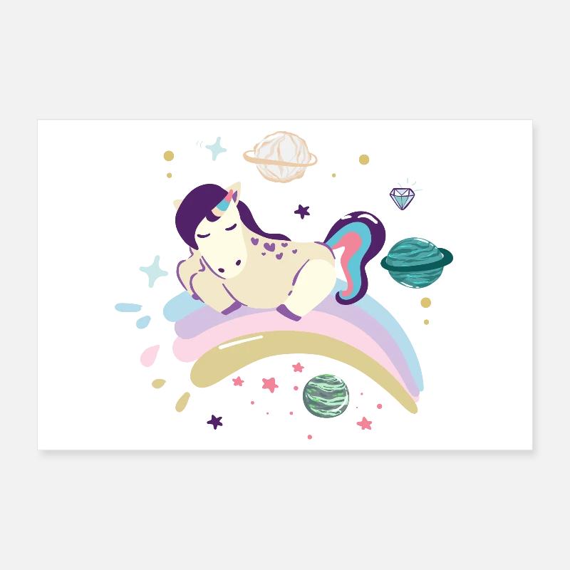 Cosmic Dream Einhorn auf Regenbogen Poster 30x20 cm