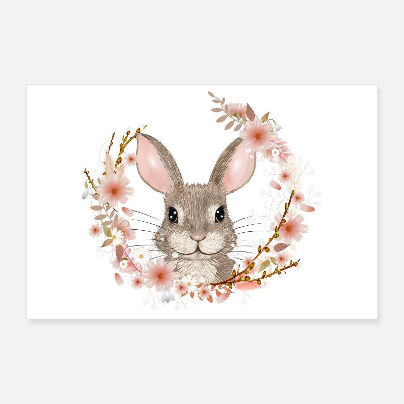 Couronne de printemps avec lapin comme lapin de Pâques Poster 30 x 20 cm
