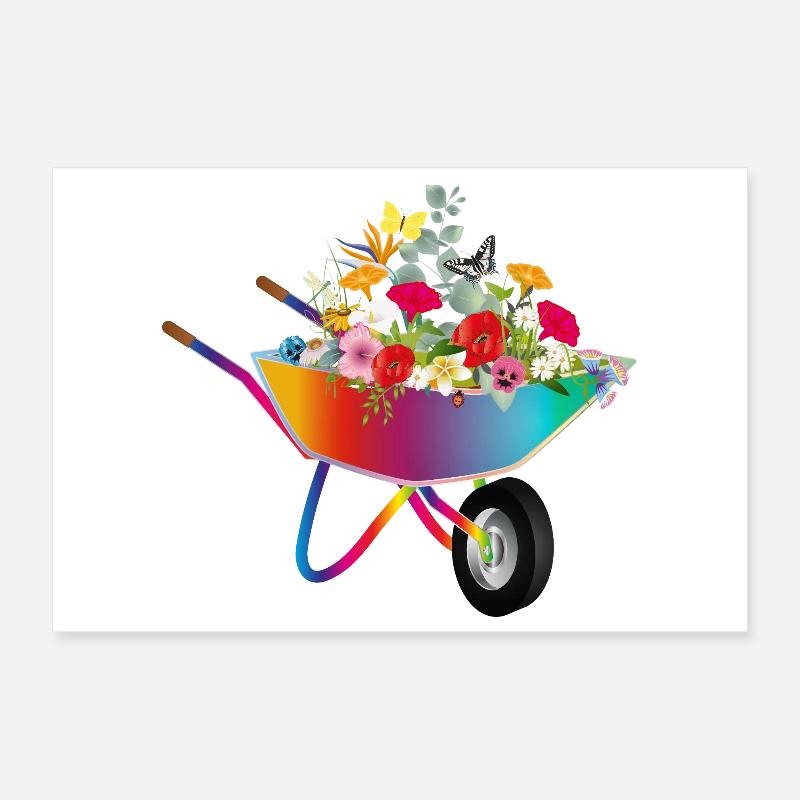 Brouette colorée avec des fleurs Poster 30 x 20 cm