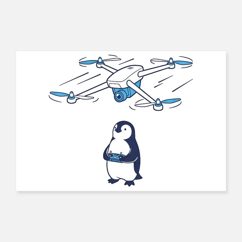 Drone and Penguin Poster 12" x 8" (30x20 cm)