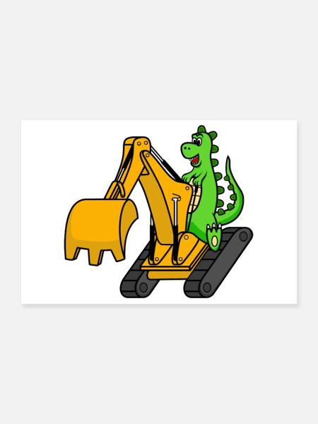 Dino Bagger Dinosaurier - Poster 30x20 cm - Weiß