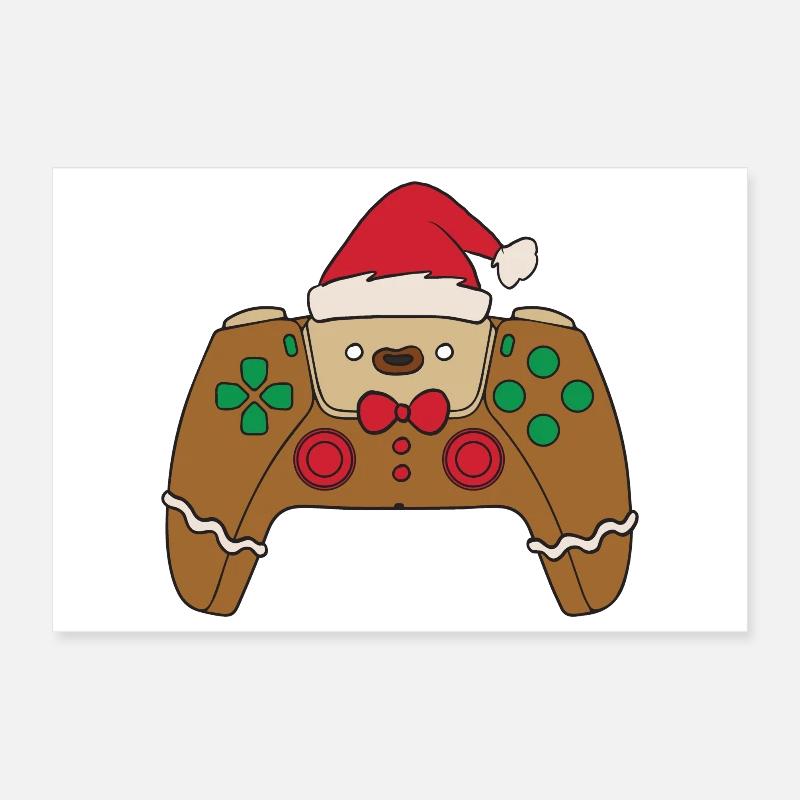 Gingerbread Video Game Controller Christmas Player Poster 12" x 8" (30x20 cm)