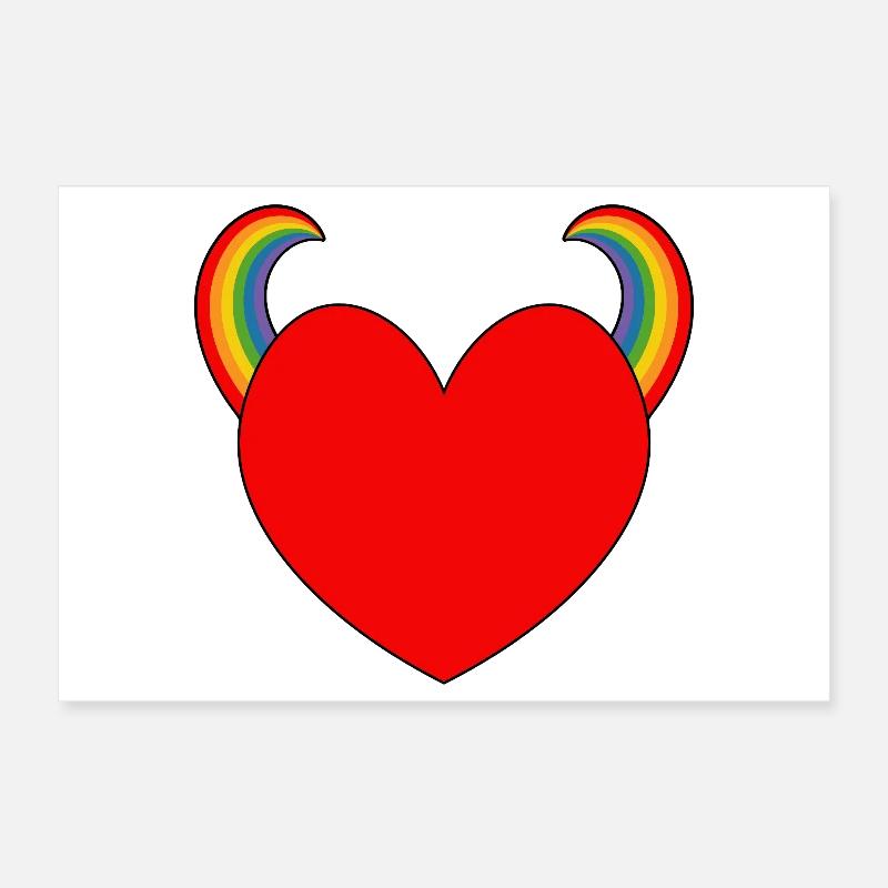 Cœur rouge avec des cornes arc-en-ciel Poster 30 x 20 cm