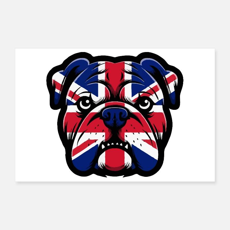 Union Jack Bulldog Portrait Poster 12" x 8" (30x20 cm)