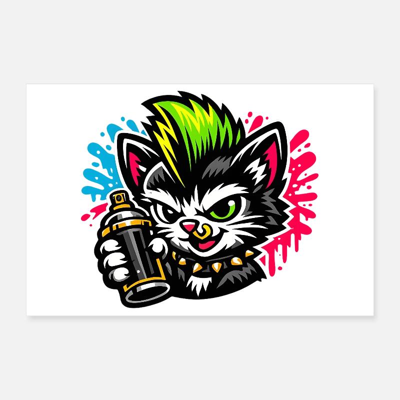 Graffiti Cat Spray Dot Poster 12" x 8" (30x20 cm)