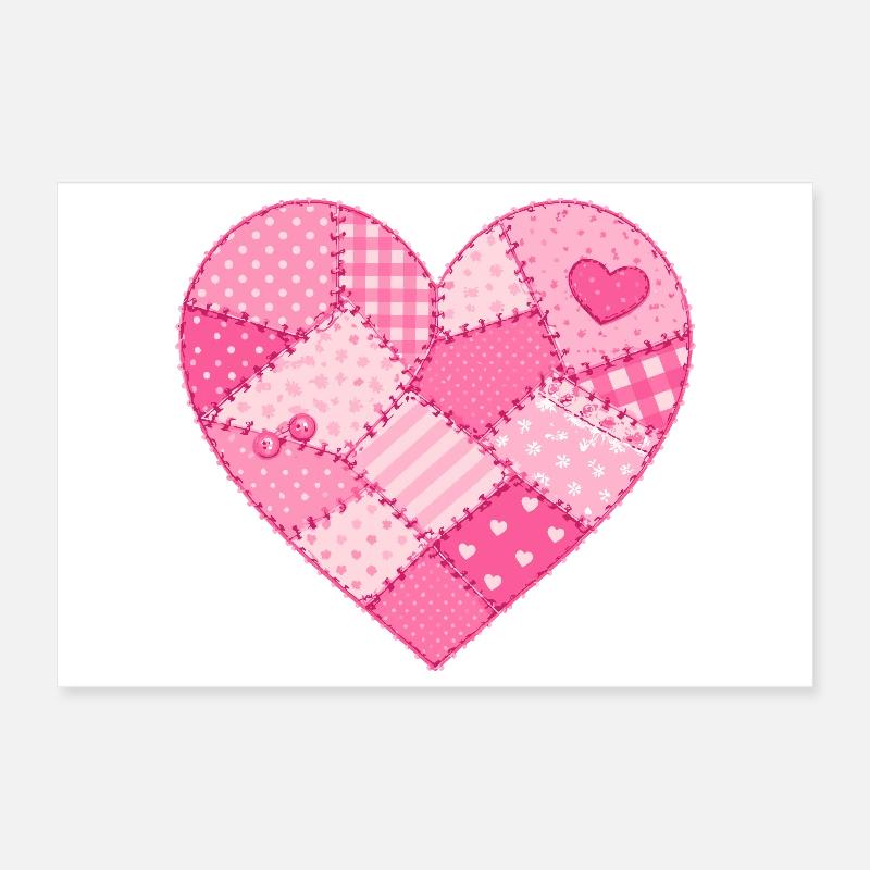Cœur patchwork en quilt rose Poster 30 x 20 cm