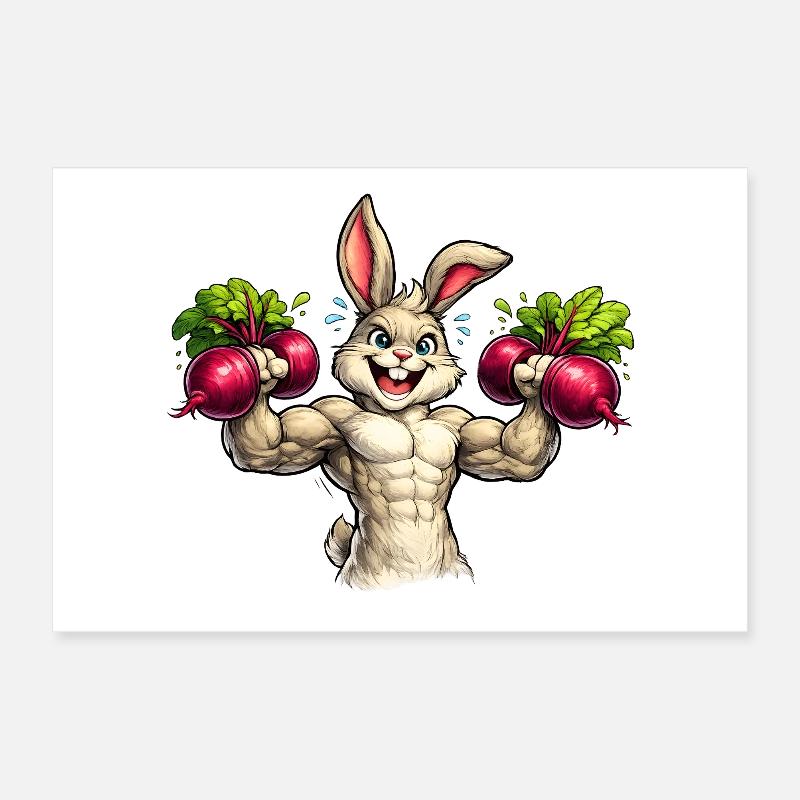 Bunny in the gym with beetroot dumbbells Poster 12" x 8" (30x20 cm)