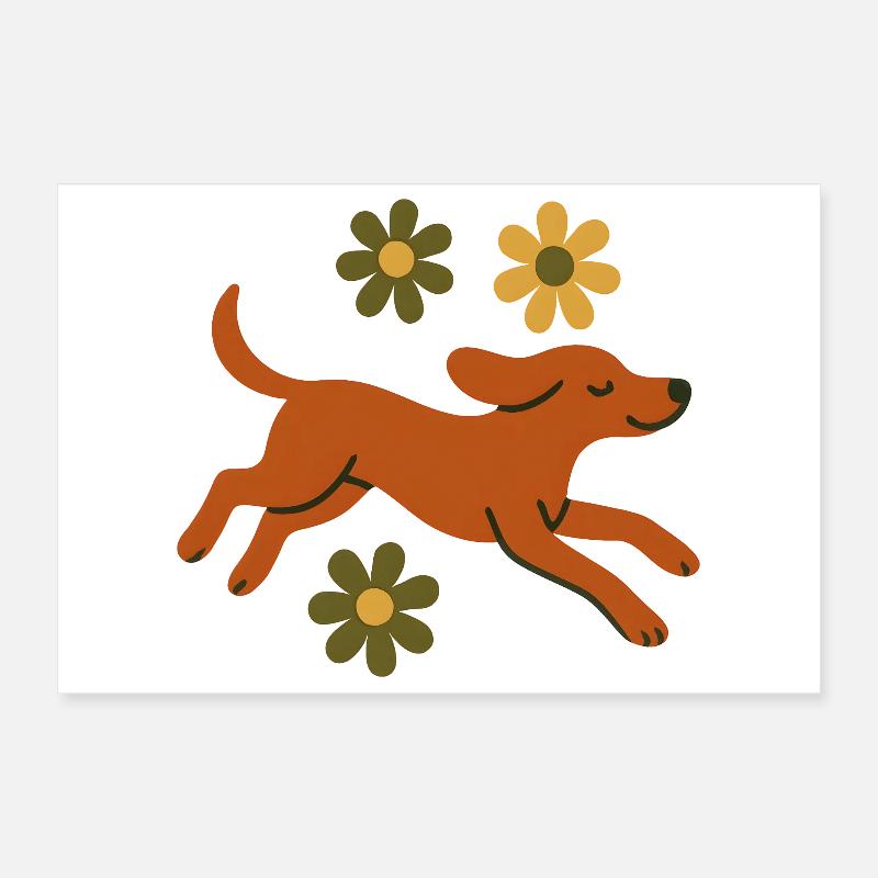 Chien joyeux dans le parc de fleurs Poster 30 x 20 cm