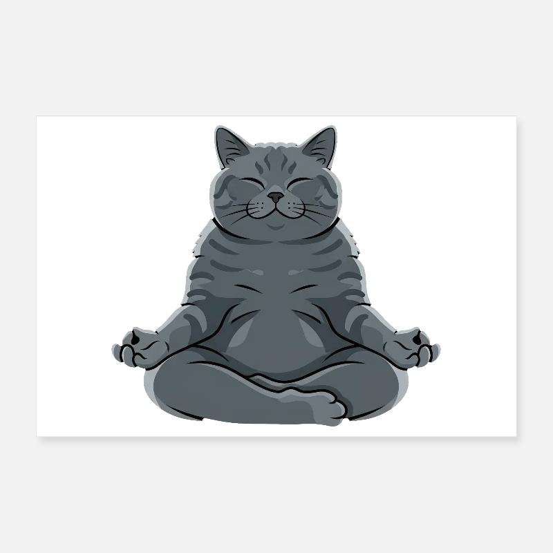 Chat gris méditant Poster 30 x 20 cm