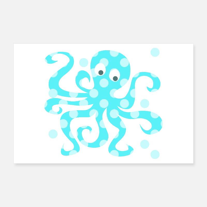 Octopus Squid Dots Dots Comic Sea Animal Poster 12" x 8" (30x20 cm)
